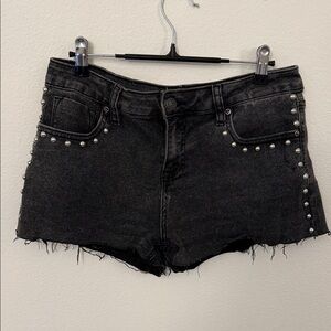 Black Studded Denim Shorts